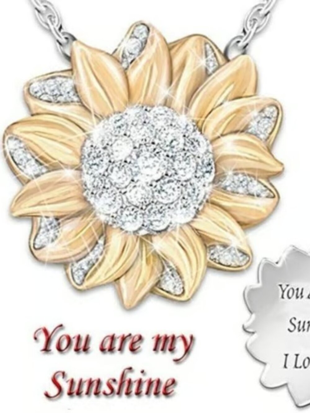 Rhinestone and Yellow "You Are My Sunshine" Sunflower Necklace